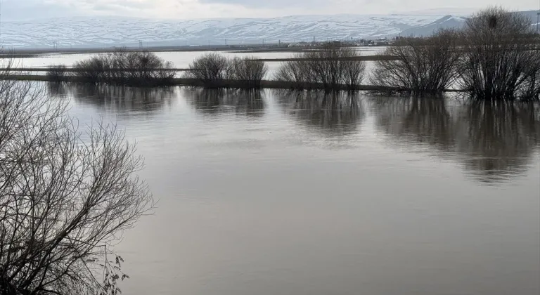 Ardahan'da Kura Nehri eriyen kar birikintileri ve sağanak nedeniyle taştı