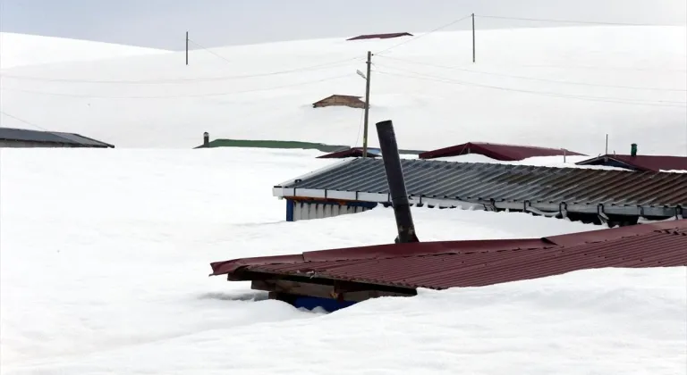 Ardahan'da yayla evleri ilkbaharda kara gömüldü