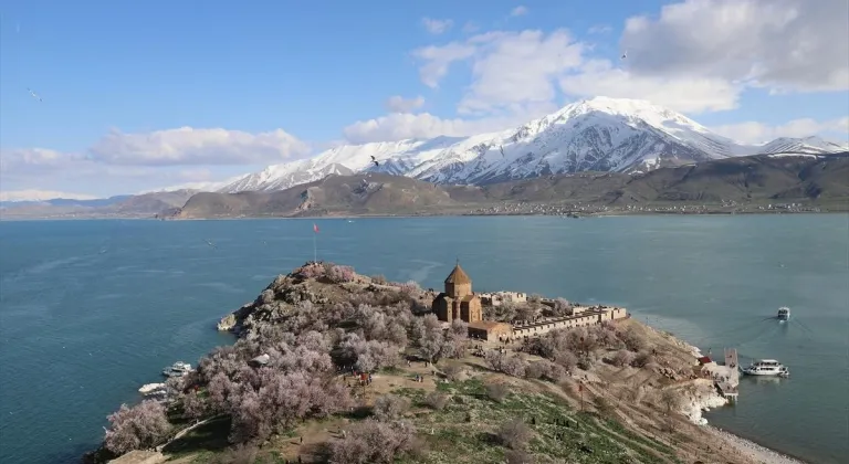 Çiçek açan badem ağaçları Akdamar Adası'nı renklendirdi