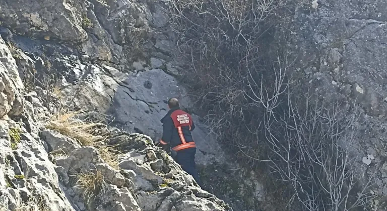 Darende'de kayalıklarda mahsur kalan keçileri itfaiye kurtardı