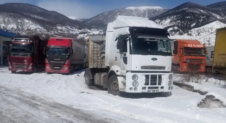 Ulaşımın normale döndüğü Türkgözü-Posof-Damal yolunda tır geçişleri başladı